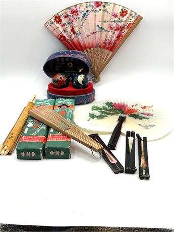 Chiming Meditation Ball Set plus Fans and Lacquered Chopsticks