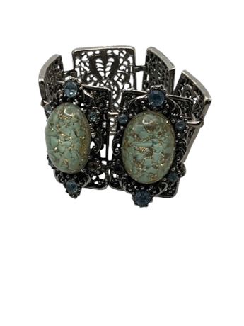 MCM chunky Bakelite stone, and rhinestone bracelet