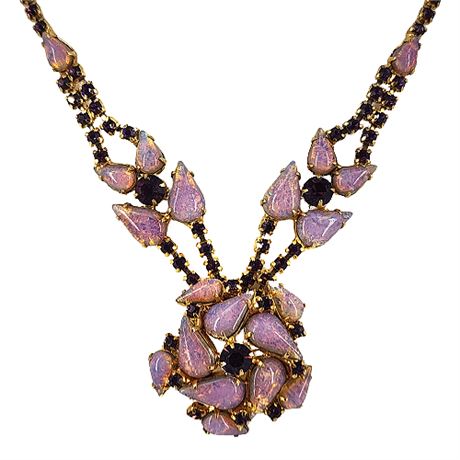 Purple Rhinestone & Pink Faux Opal Necklace