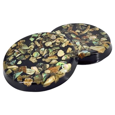 Pair Vintage Lucite Abalone Shell Coasters/Mini Trivets