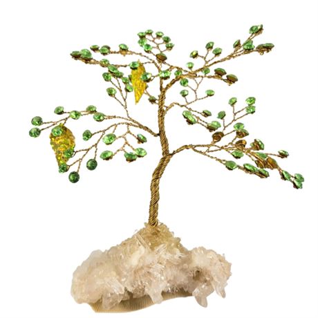 Peridot Good Luck Gem Tree on Quartz Base