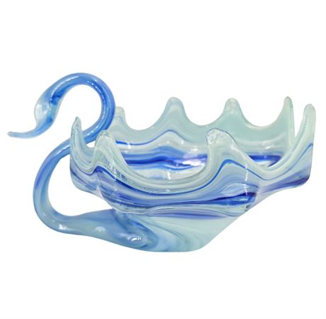 VTG Slag Glass Swan - Blue Swirl