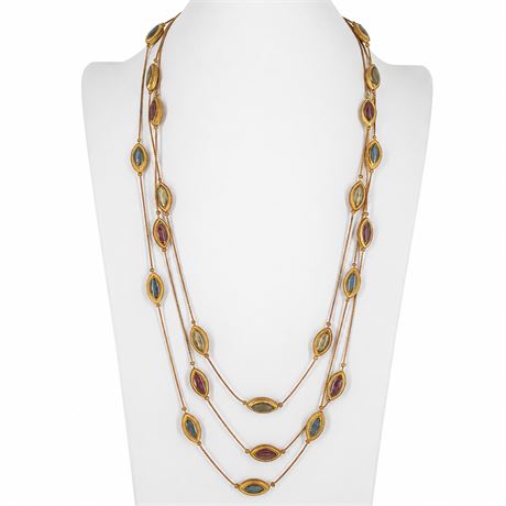 Gold-Tone Triple-Strand Marquise Station Necklace