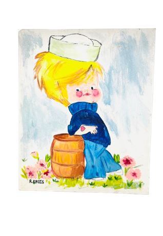 Kitschy 60's Crystal Greeting Card Art Reproduction On Canvas - Signed