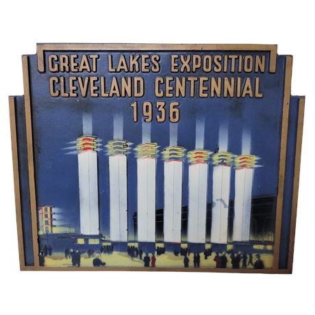 Vintage Metal Great Lakes Exposition Cleveland Centennial 1936 Sign