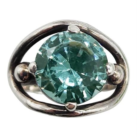 Sterling Silver 10mm Turquoise Spinel Ring, Sz 4.25