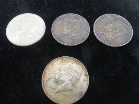 Four 1964 Kennedy Half Silver Dollars