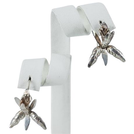 Vintage Mexican Sterling Silver Orchid Earrings