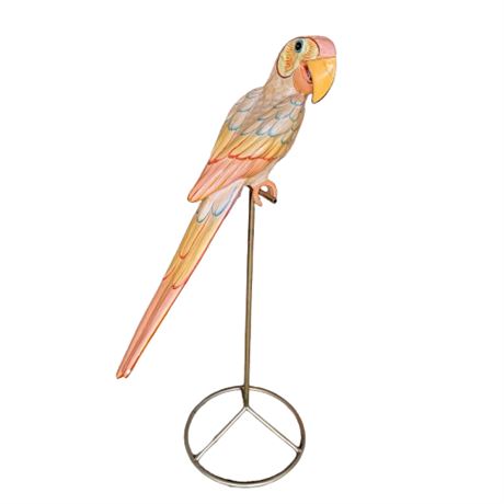 Life-Sized Paper Mache Parrot on Metal Perch Tiki Bar Decor