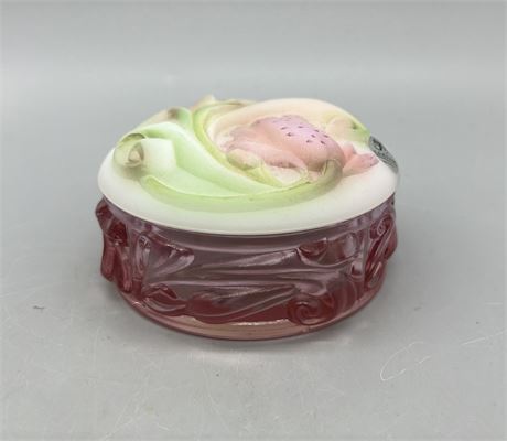 Fenton Floral Pink Glass Powder Box