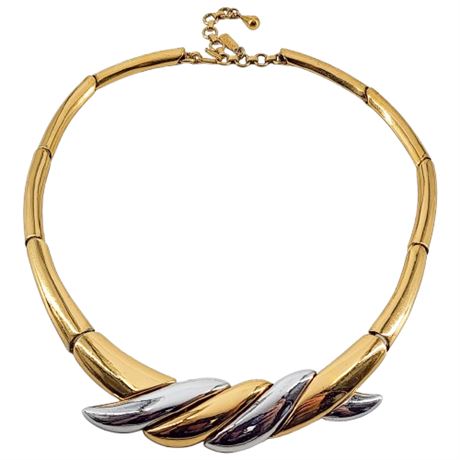 Signed Vintage MONET Two-Tone Segmented Collar Necklace