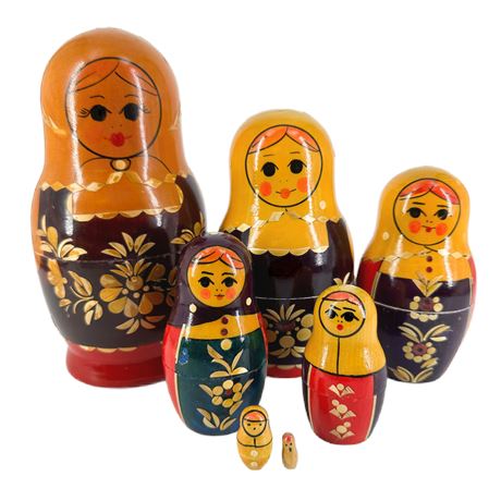 Set of Vintage Wooden Russian Nesting Dolls