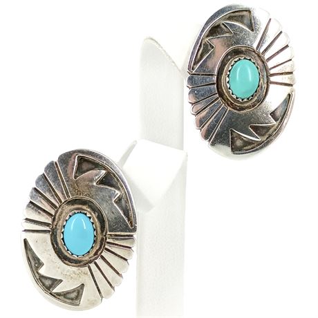 Vintage Southwestern Style Turquoise Silver-Plated Earrings