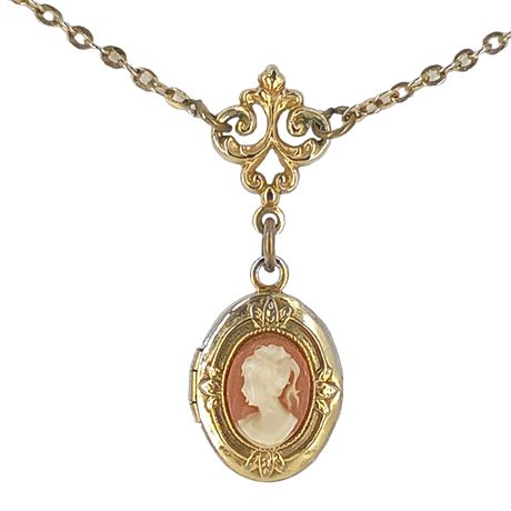 Vintage Marie Antoinette Portrait Pendant, Gold-Tone Necklace, Cameo Style