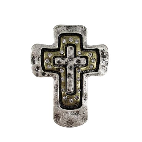 Premier Designs Distressed Silver & Gold Tone Metal Cross Enhancer Pendant