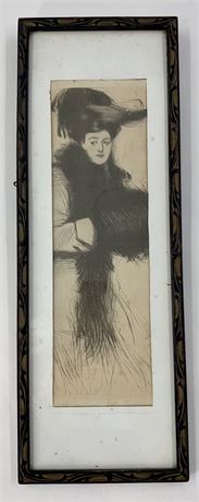 Long 15 1/2” Antique 1905 Warm Sepia Edwardian Beauty Lithograph