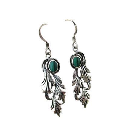 Vintage Southwest Sterling Malachite Drop Earrings