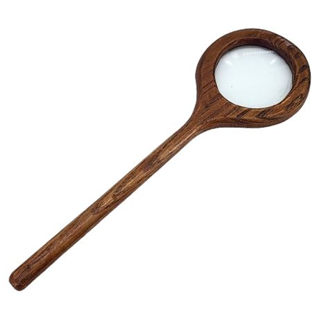 Vintage Handmade Long Handled Oak Magnifying Glass, Flawed