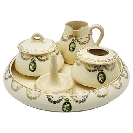 Antique Roseville Pottery "Medallion" 5 Piece Vanity Set
