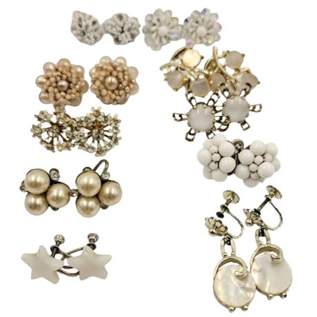 Lot of 10 White/Cream Screw Back Earrings