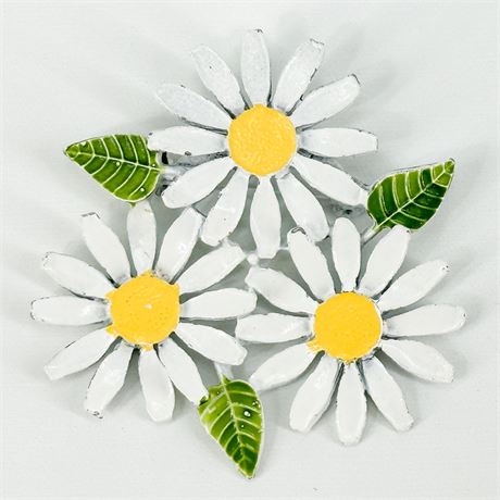 Vintage Metal Enamel Daisy Brooch