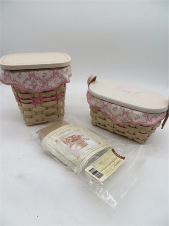 2 LONGABERGER BREAST CANCER AWARENESS WHITEWASHED HORIZON OF HOPE BASKETS