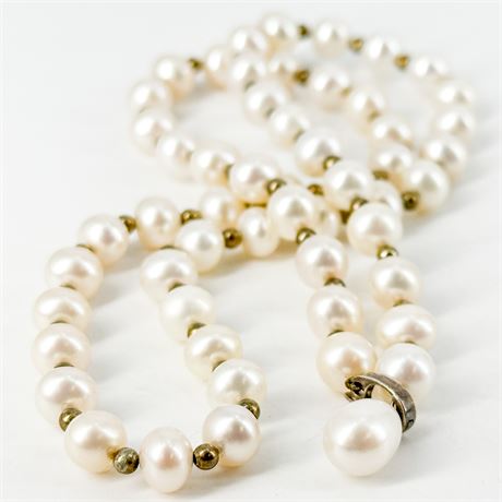Vintage Cultured Pearl & Gold Tone Beaded Necklace