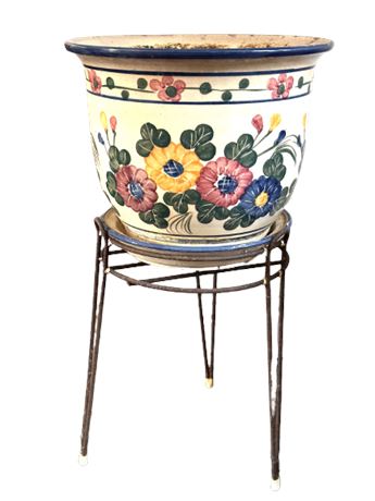 Floral Ceramic Pot and Stand
