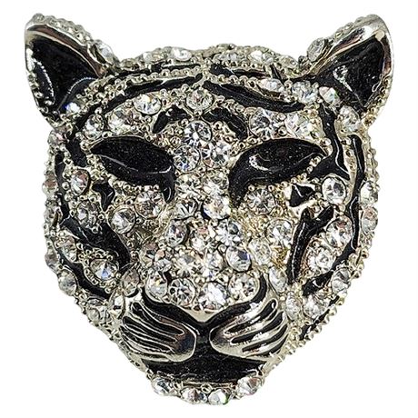 Vintage Rhinestone Tiger Head Brooch