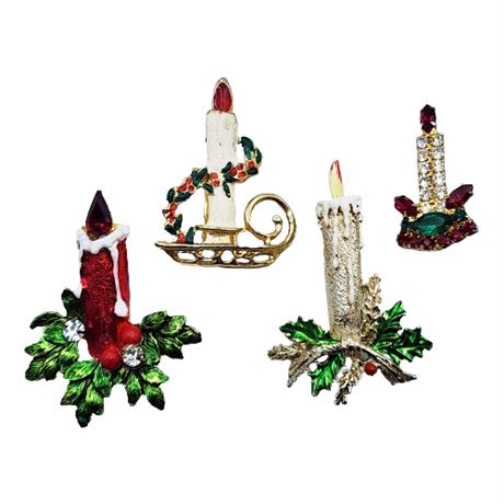 Lot of 4 Christmas Candle Brooches