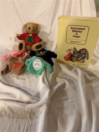 Bear w/Seasonal Clothes & Seasonal Bunny w/Clothes & Flags