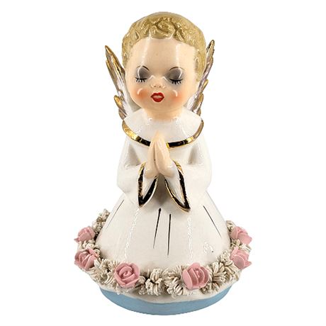 Vintage Napco Praying Boy Angel w/ Spaghetti Porcelain Figurine S396A