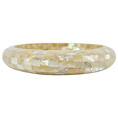 Vintage Mother of Pearl Mosaic Inlay Bangle Bracelet