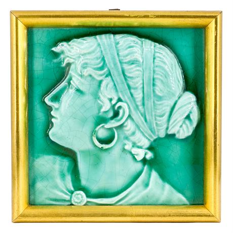 Vintage Framed Trent Relief Ceramic Portrait Tile