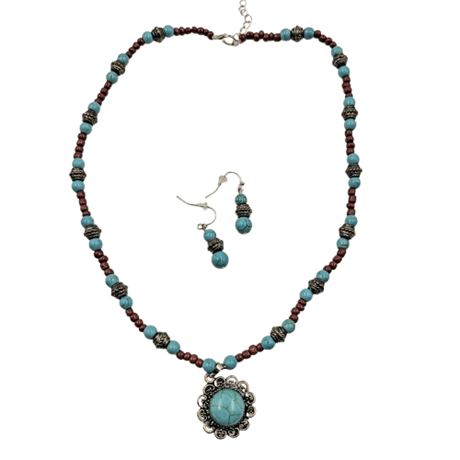 Dyed Howlite Beaded Necklace and Dangle Earring Set
