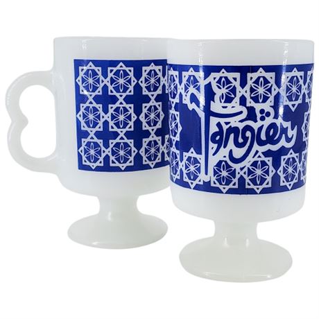 Vintage Tangier Akron Milk Glass Footed Mugs, Pair of 2