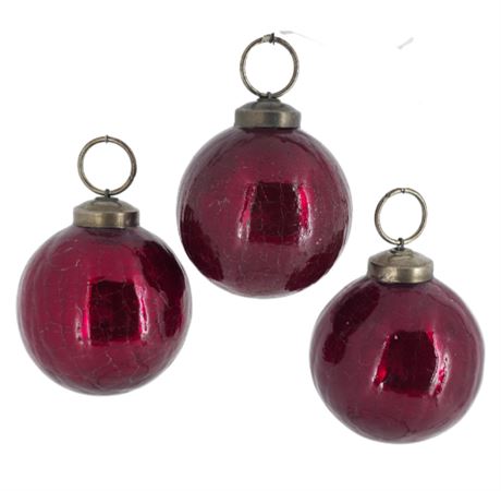 VTG Kugel Style, 3 Dark Red Glass Ornaments