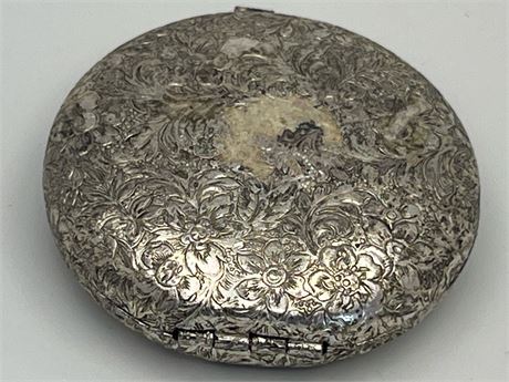 Etched silver vintage compact