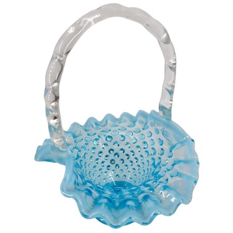 Vintage Fenton Aqua Hobnail Art Glass Bowl with Ruffled Edges