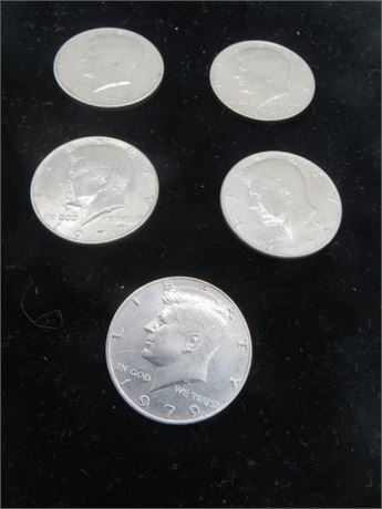 Four 1979 & One 1979 D Kennedy Half Dollars