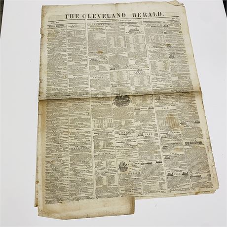Original 1846 The Cleveland Herald Newspaper