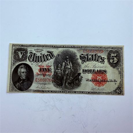 XF/AU 1907 $5 Woodchopper Legal Tender Note