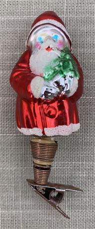 Vintage Mercury Glass Hand Painted Old World Santa Pinch Clip Tree Ornament