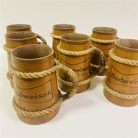 1960s Budweiser Wooden Nautical Mugs Complete w/ Inserts
