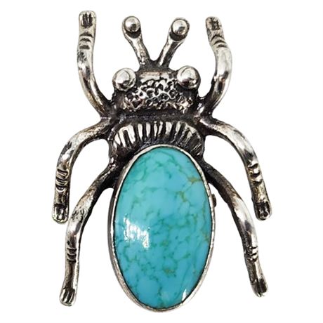 Vintage Native American Sterling Silver & Turquoise Small Insect Brooch