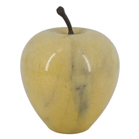 Vintage Alabaster Apple Paperweight with Brass Stem