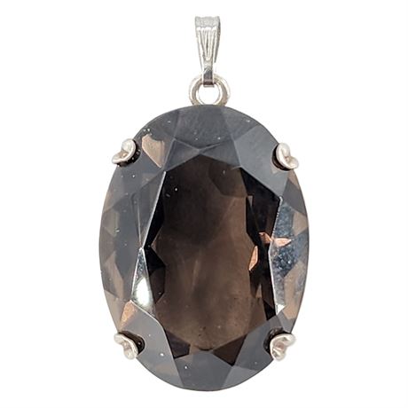 Vintage Sterling Silver 25x18mm Smoky Quartz Pendant