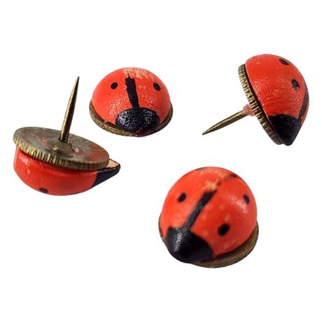 Vintage Hand-Painted Ladybug Push Pins, Set of 4