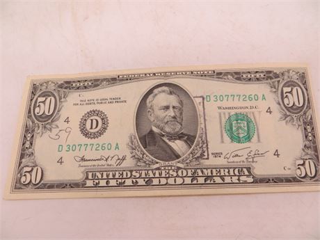 1974 $50 Federal Reserve Note # D 30777260 A