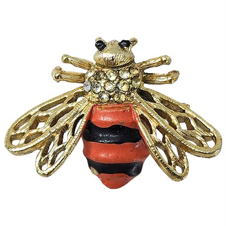 Vintage Enamel & Rhinestone Bee Brooch